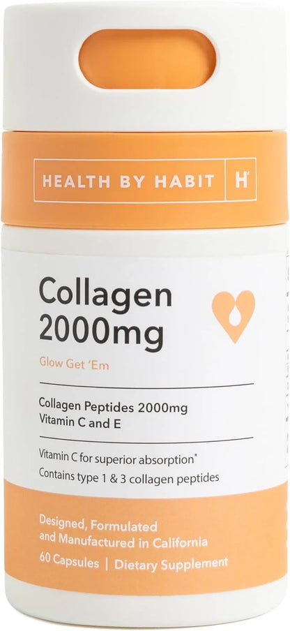 Health by Habit Collagen Supplement (60 Capsules) - Vitamin C & Vitamin E, 2000mg, Collagen Peptides, Superior Absorption,...