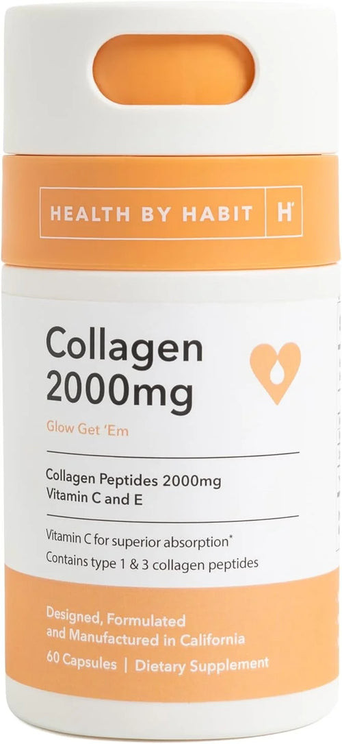 Health by Habit Collagen Supplement (60 Capsules) - Vitamin C & Vitamin E, 2000mg, Collagen Peptides, Superior Absorption,...