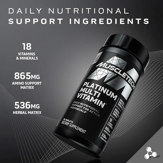 MuscleTech Platinum Multivitamin for Immune Support 18 Vitamins B6 B12 B12 Daily 90 Ct