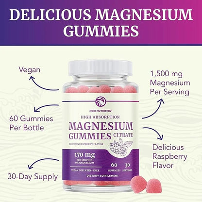 Magnesium Citrate Gummies | Extra Strength for Calm, Relaxation & Digestion | High Absorption Magnesium Gummies for Adults...