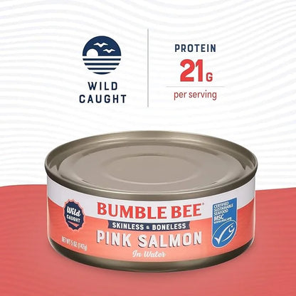 Bumble Bee Skinless & Boneless Canned Pink Salmon in Water, 5 oz Can - Premium Wild Caught Salmon - 20g Protein per Servin...
