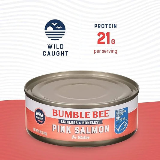 Bumble Bee Skinless & Boneless Canned Pink Salmon in Water, 5 oz Can - Premium Wild Caught Salmon - 20g Protein per Servin...
