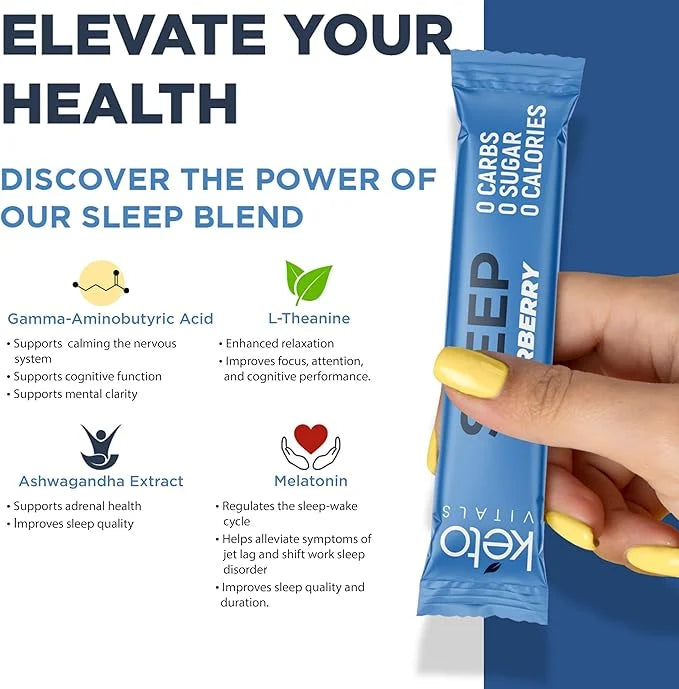 Keto Vitals Sleep Drink Electrolyte Sleep Powder Packets - Fast-Acting Sleep Blend of Melatonin 3mg, GABA, L-Theanine, & A...