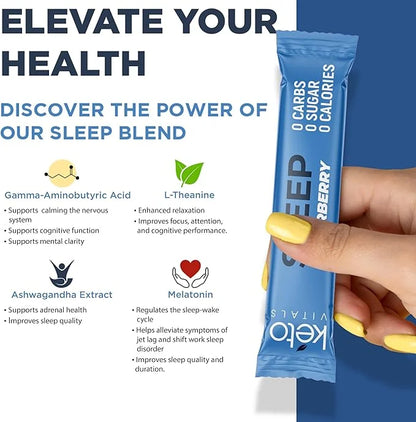 Keto Vitals Sleep Drink Electrolyte Sleep Powder Packets - Fast-Acting Sleep Blend of Melatonin 3mg, GABA, L-Theanine, & A...