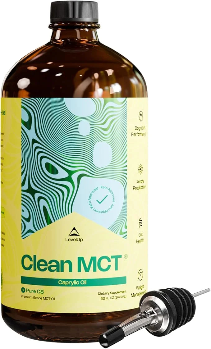 LevelUp Clean MCT Oil - 100% Caprylic C8 for Energy, Focus, Gut Health, Brain Superfuel - Keto Supplement for Ketogenic Co...