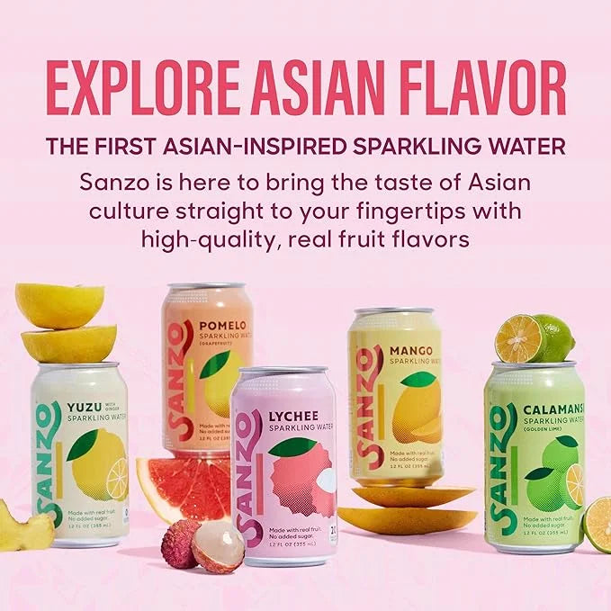 Sanzo Flavored Sparkling Water - Mango (Alphonso), 12-Pack - Carbonated Drink Made with Real Fruit & Sugar-Free - Non-GMO,...