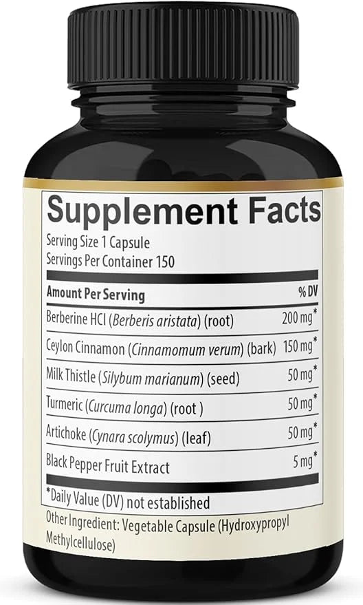 Berberine with Ceylon Cinnamon, Turmeric, Milk Thistle, Artichoke, Black Pepper - 150 Count - Pack of 1 - Product Image