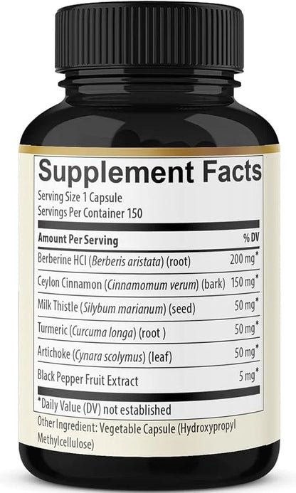 Berberine with Ceylon Cinnamon, Turmeric, Milk Thistle, Artichoke, Black Pepper - 150 Count - Pack of 1 - Product Image