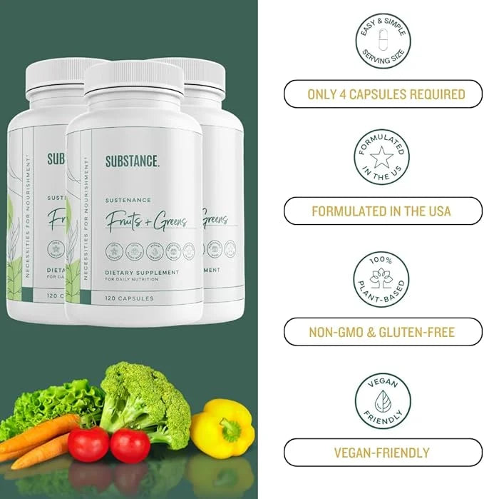 Nature's Sustenance Daily Greens, Fruits & Veggies Supplement - Superfood Vitamin Capsules - Enhance Energy, Mental Clarit...