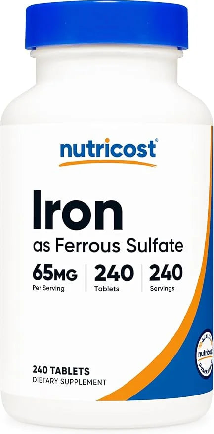 Nutricost Iron (As Ferrous Sulfate) 65mg, 240 Tablets - Non-GMO, Gluten Free - Product Image