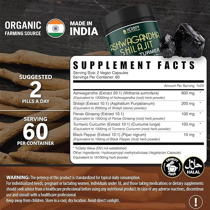 Ashwagandha Shilajit for Extra Strength and 16100mg with 120 Vegan