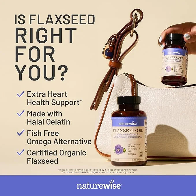 NatureWise Flaxseed Oil 1200 mg, Fish Free Omega 3 6 9 with 720mg ALA, Dietary Supplement for Heart Health Support - Organ...