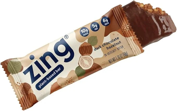 Zing Dark Chocolate Hazelnut Vegan Protein Bars, Gluten Free with High Protein, High Fiber, Dairy Free Nutrition Bars, Pla...