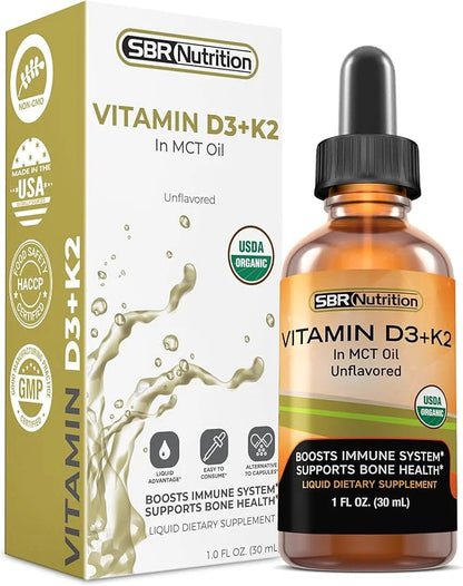 MAX Absorption, Vitamin D3 + K2 (MK-7) Liquid Drops with MCT Oil, Unflavored, Helps Support Strong Bones and Healthy Heart...