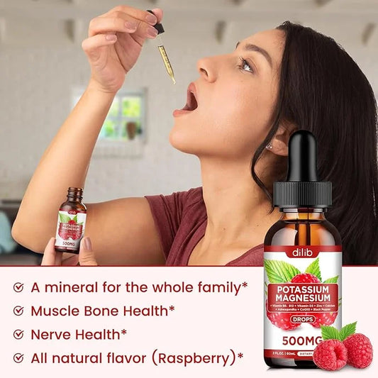 Potassium Magnesium Citrate Supplement, Liquid Magnesium Citrate Drops 500mg with Ashwagandha, Calcium, Zinc, Vitamin D3, ...