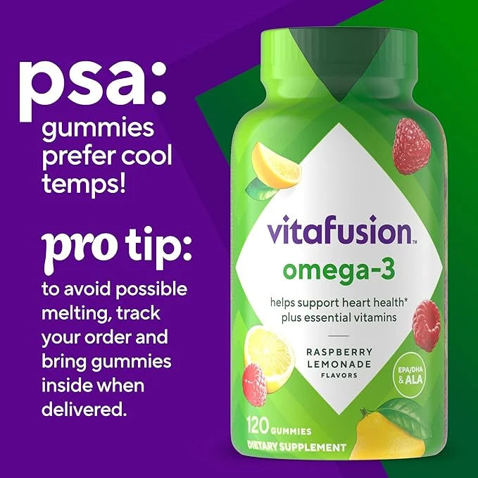 Vitafusion Omega-3 Gummy Vitamins, Berry Lemonade Vitamins(1) With 3 EPA/DHA 1 Vitamin 60 Day 120 Count