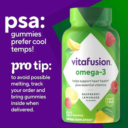 Vitafusion Omega-3 Gummy Vitamins, Berry Lemonade Vitamins(1) With 3 EPA/DHA 1 Vitamin 60 Day 120 Count