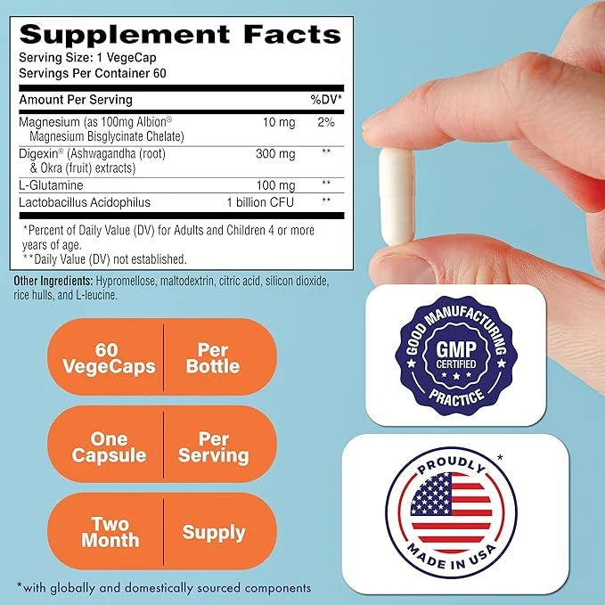 Health Thru Nutrition Mindful GI - Healthy Mind & Gut Complex | with Digexin, Magnesium, L-Glutamine, and Probiotic for Gu...