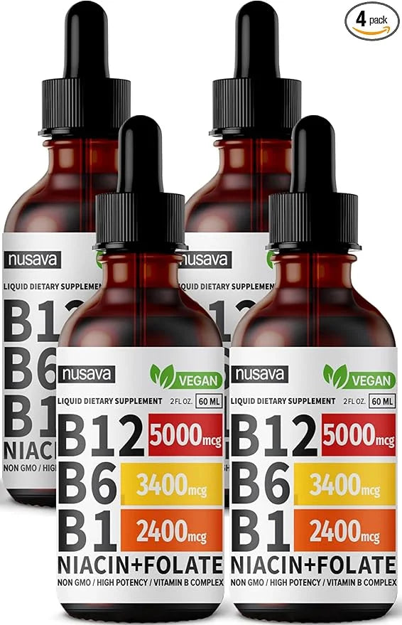 (4 Pack) Vitamin B12 Liquid Drops, B12 Sublingual 5000 mcg, B12, Liquid B12 Drops, B12 Sublingual 27,200 mcg 80 Servings