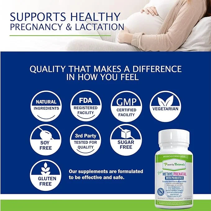 Power By Naturals Prenatal Probiotic Blend B12, Iron, 27+ Essential 60 Capsules