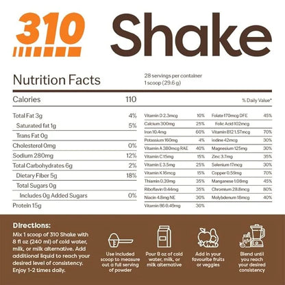 310 Nutrition All-In-One Meal Replacement Shake - Fiber-Rich Vegan Superfood Blend with Natural Sweeteners - Low Carb, Ket...