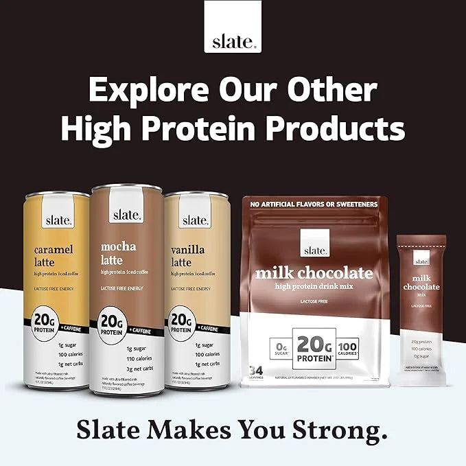 Slate Milk - High Protein Milk Shake - Classic Chocolate - Lactose Free, 20g Protein, 1g Sugar, 100 Calories, 2g Net Carbs...