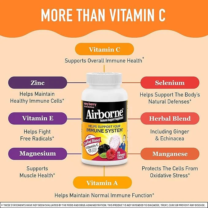 Airborne 1000mg Vitamin C with Zinc, 116 Chewable