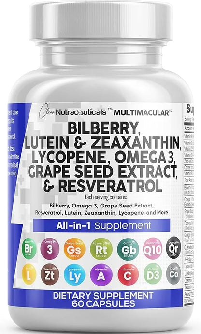 Eye Health Vitamins with Bilberry 6000mg 40mg Lycopene 40mg Resveratrol 3000mg Grape 6000mg Omega 3 4000mg 4000mg Astaxant...