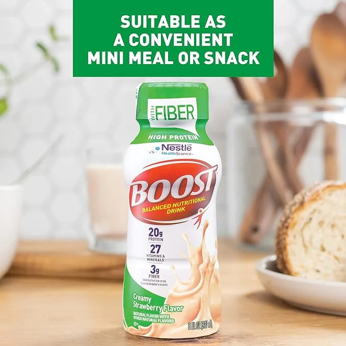 BOOST High Protein with Fiber Ready to Drink Complete Nutritional Drink, Creamy Strawberry, 8 fl oz Bottle, 24 Pack - Prod...