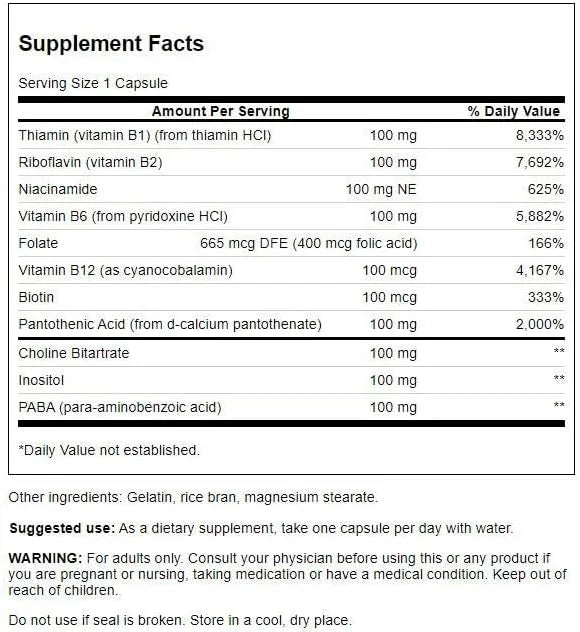 Swanson B-100 B-Complex Vitamins Energy Cardio 300 Capsules (4 Pack)