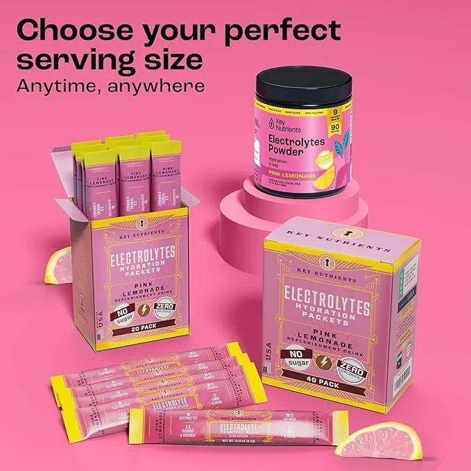 KEY NUTRIENTS Multivitamin Electrolytes Powder No Sugar - Fresh Pink Lemonade Electrolyte Powder - Endurance & Energy Supp...
