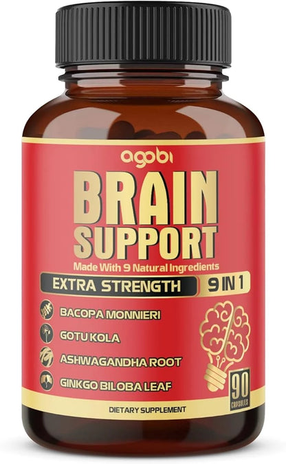 9in1 Brain Support Supplement - Concentrated Ashwagandha Root, Gotu Kola Powder, Bacopa Monnieri Powder and More - 90 Caps...