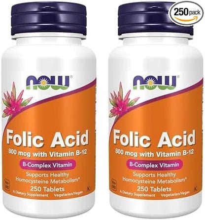NOW Supplements, Folic Acid 800 mcg B-12 (Cyanocobalamin) 25 mcg, 250 Tablets 2)