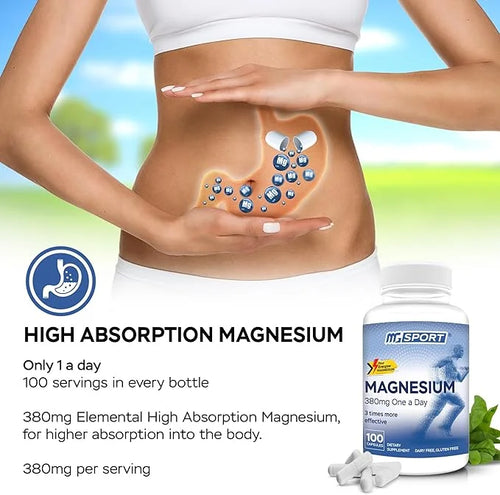 Magnesium Supplement Complex MGSPORT - High Absorption Supplement with Vitamins B6, D, E - Relieves Leg Cramps & Muscle Su...