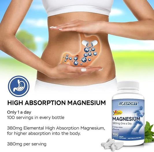 Magnesium Supplement Complex MGSPORT - High Absorption Supplement with Vitamins B6, D, E - Relieves Leg Cramps & Muscle Su...