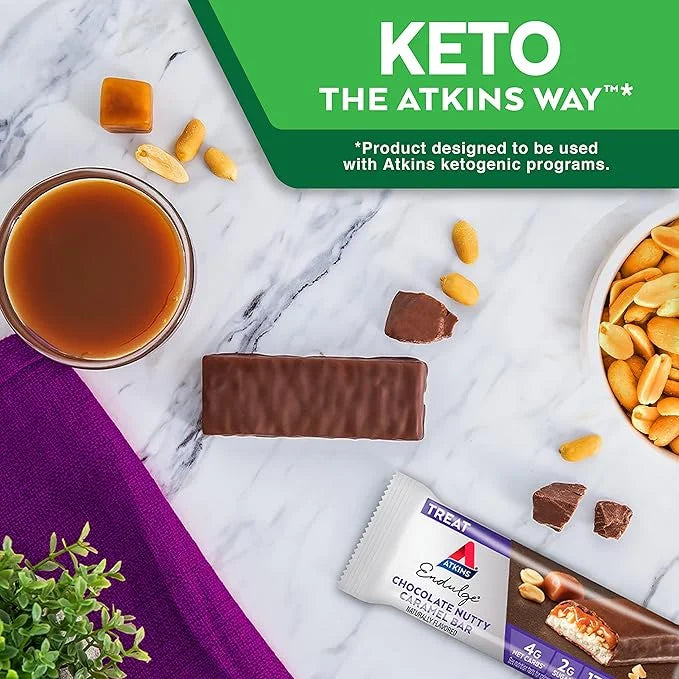Atkins Endulge Chocolate Nutty Caramel Bar, Dessert Favorite, 2g Sugar, High in Fiber, Keto Friendly, 12 Count - Product I...