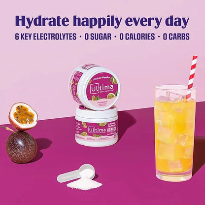 Ultima Replenisher Daily Electrolyte Powder Drink Mix – Passionfruit, 30 Servings – Hydration Powder with 6 Key Electrolyt...