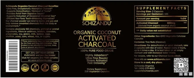 Activated Coconut Charcoal Capsules- Supports Health - Vegan, Organic, Non-GMO, No Additives - X-Large Bottle 210 Count - ...