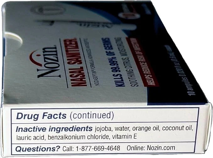 Nozin® Nasal Sanitizer® Antiseptic Popswab® Ampules 10ct Pack 99.99% of 62%