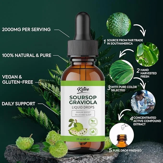 Soursop Graviola Liquid Drops, Nature & Pure Soursop Graviola Extract for Cell Support & Regeneration, Immune Boost, Relax...