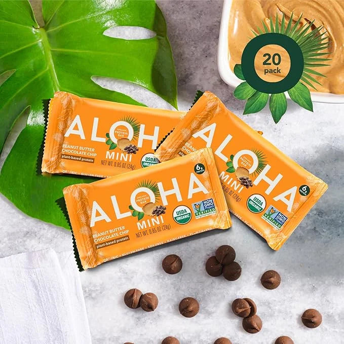 ALOHA Organic Plant Based Protein Bar MINIS |Peanut Butter Chocolate Chip | 20 Count, 24g Bars | Vegan, Low Sugar, Gluten ...