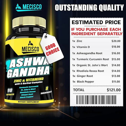 8in1 Organic Ashwagandha Supplements for Men 3 Month 5640mg with 90 Counts