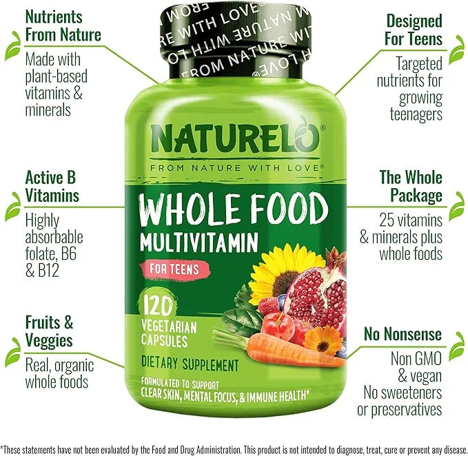 NATURELO Whole Food Multivitamin for Teens 120 Capsules