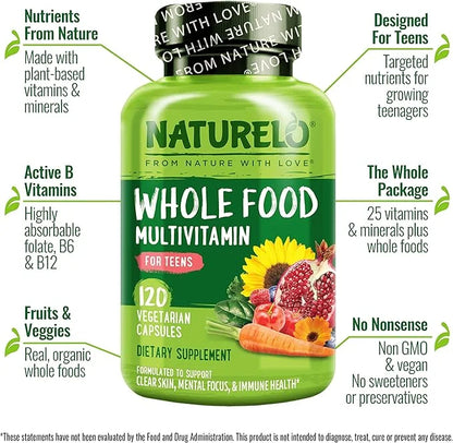 NATURELO Whole Food Multivitamin for Teens 120 Capsules