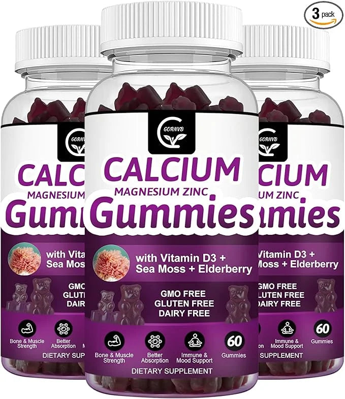 Calcium Magnesium Zinc Gummies with High 2:1 Ratio, D3 Sea Vegan-3 Pack