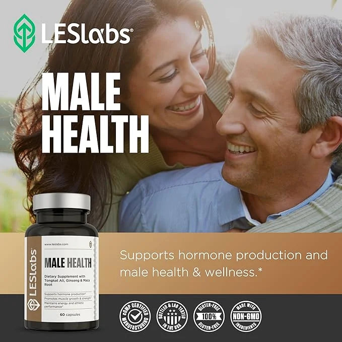 LES Labs Male Health – Enhance Hormone Production, Strength & Vitality, Drive & Endurance – Tongkat Ali, Ginseng, Maca & B...