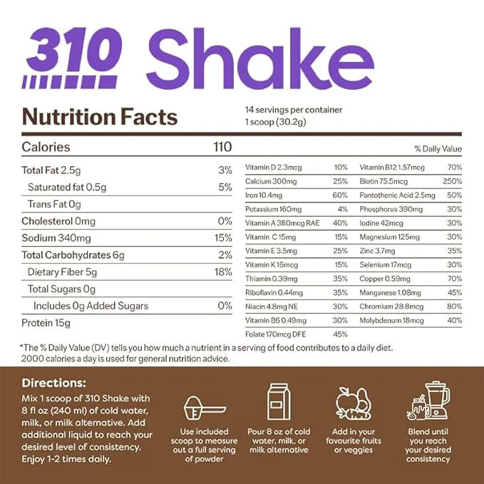 310 Nutrition Meal Replacement Shake - Fiber-Rich Superfood Blend - Low Carb, Keto & Paleo Friendly, Gluten-Free, 26 Essen...