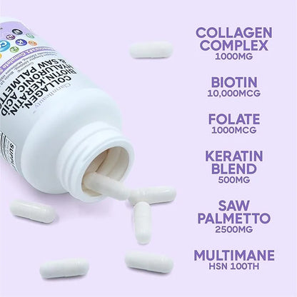 ClarinBeauty 100% Natural Collagen Pills 1000mg 10000mcg Keratin 2500mg Hyaluronic