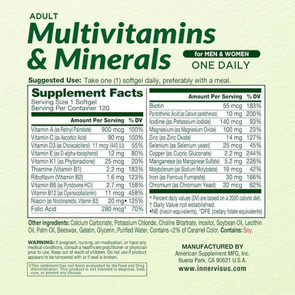 Adult Multivitamins & Minerals for Men and Women Immune Support Antioxidant Overall Health 120 Softgels Supplement - Produ...