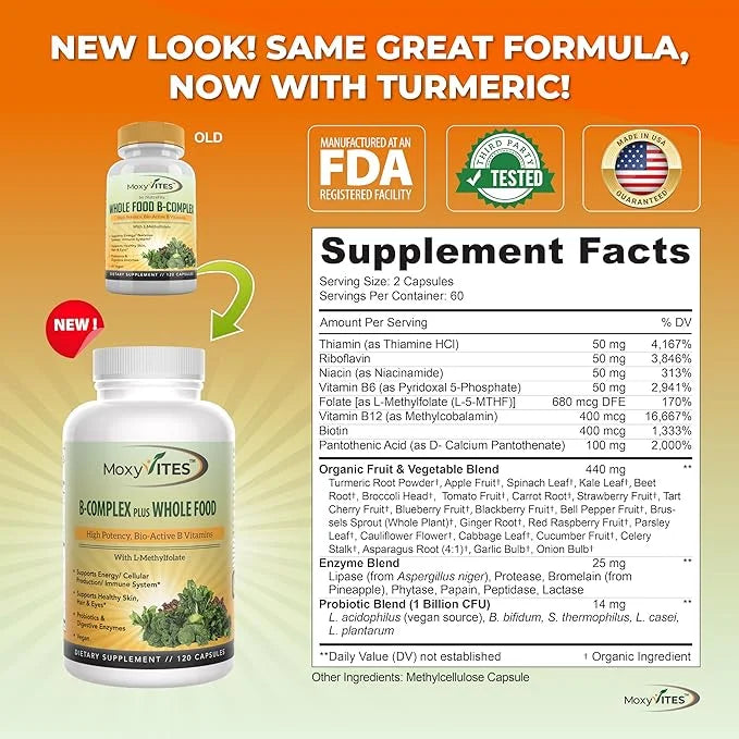 Vitamin B Complex B12 Methylcobalamin, B1, B2, B2, B3, B3, B5, B5, B6, B6, B7, B7, B9 B9 - 120 Capsules